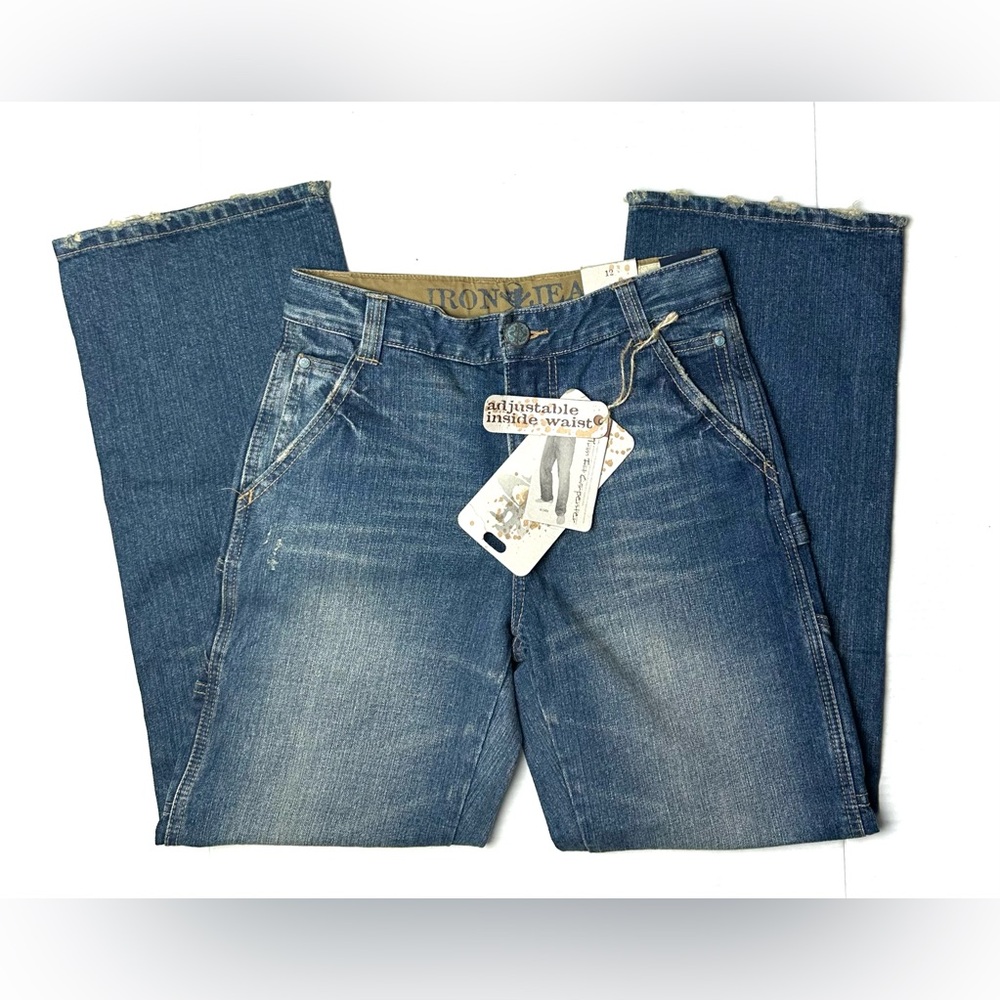 IRON Jeans Boys Size 12 Regular Straight Leg Carpenter Blue Denim Vintage Y2K